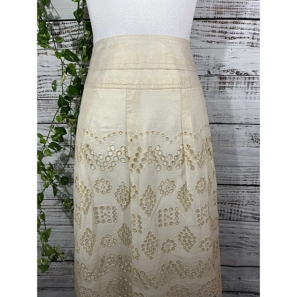 Nygard Skirt Plus 24 Ivory Gold Eyelet Knee Wedding Cocktail Church Modest Slim - Picture 2 of 14